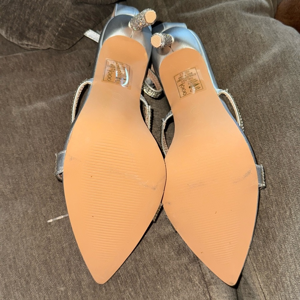 NEW AZALEA WANG ☆ Silver GALAXY Diamond Wrapped Strappy Heels Size 8.5 - Picture 6 of 9